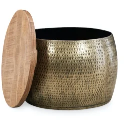 Coffee Tables-Kirkland's Home Brass Hammered Drum Storage Coffee Table Brown