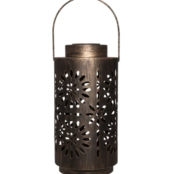 Outdoor Lighting-Kirkland's Home Brass Metal Flower Cutout Solar Lantern Brown