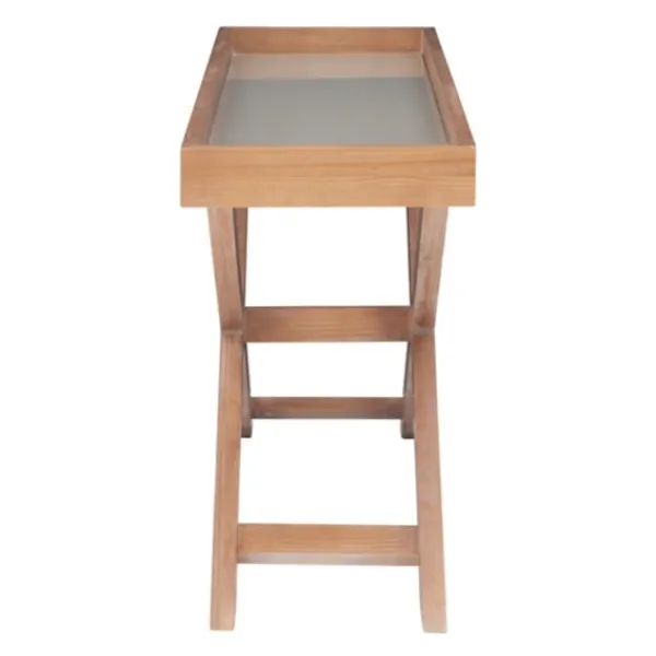 Console Tables-Kirkland's Home Brazilian Pine Tray Top Console Table Tan