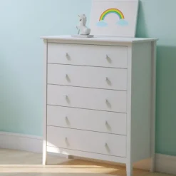 Dressers & Chests-Kirkland's Home Brazilian Pine Wood 5-Drawer Chest White