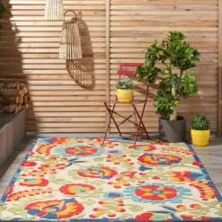 Outdoor Rugs-Kirkland's Home Bright Abstract Floral Outdoor Area Rug, 5X7 Blue/Red/Green