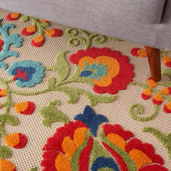 Outdoor Rugs-Kirkland's Home Bright Abstract Floral Outdoor Area Rug, 5X7 Blue/Red/Green