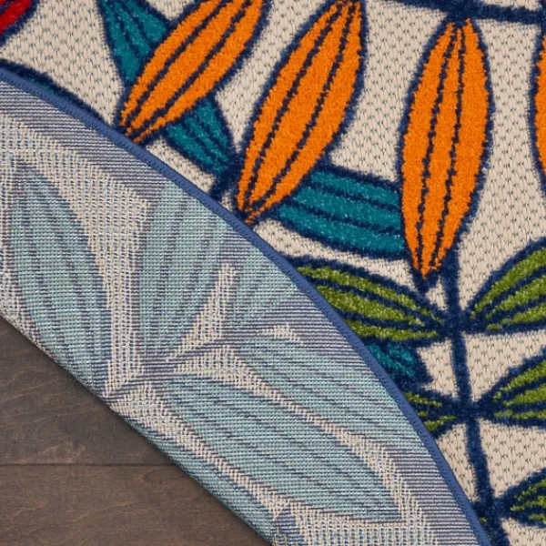 Outdoor Rugs-Kirkland's Home Bright Branches Round Outdoor Area Rug, 7X7 Orange/Green/Blue