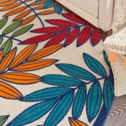 Outdoor Rugs-Kirkland's Home Bright Branches Round Outdoor Area Rug, 7X7 Orange/Green/Blue