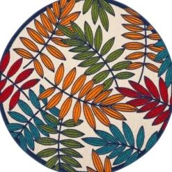 Outdoor Rugs-Kirkland's Home Bright Branches Round Outdoor Area Rug, 5X5 Orange/Green/Blue