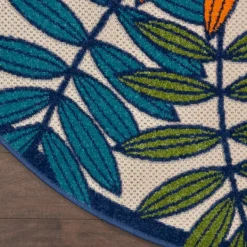 Outdoor Rugs-Kirkland's Home Bright Branches Round Outdoor Area Rug, 5X5 Orange/Green/Blue