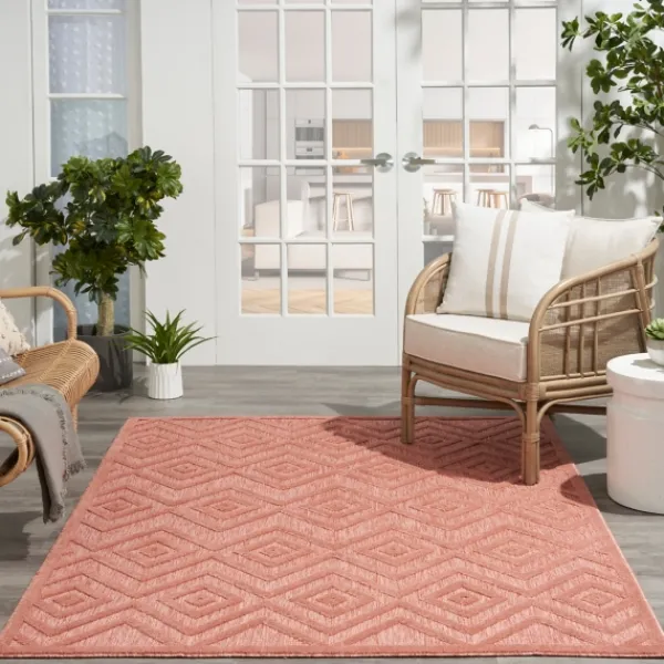 Outdoor Rugs-Kirkland's Home Bright Coral Diamond Outdoor Area Rug, 6X9 Orange