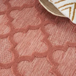 Outdoor Rugs-Kirkland's Home Bright Coral Trellis Outdoor Area Rug, 4X6 Pink/White
