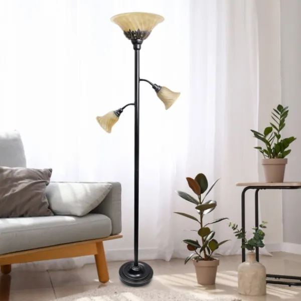 Floor Lamps-Kirkland's Home Bronze And 3-Scallop Glass Floor Lamp Tan