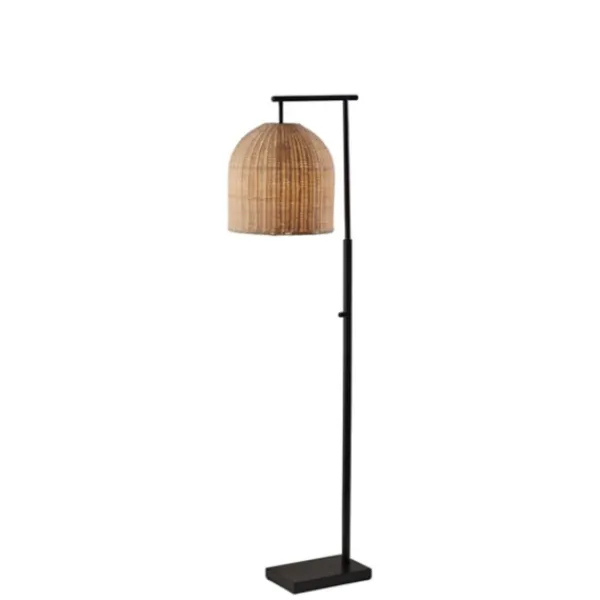 Floor Lamps-Kirkland's Home Bronze And Woven Rat Stem Floor Lamp Tan