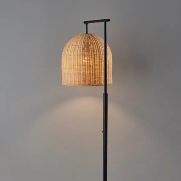 Floor Lamps-Kirkland's Home Bronze And Woven Rat Stem Floor Lamp Tan