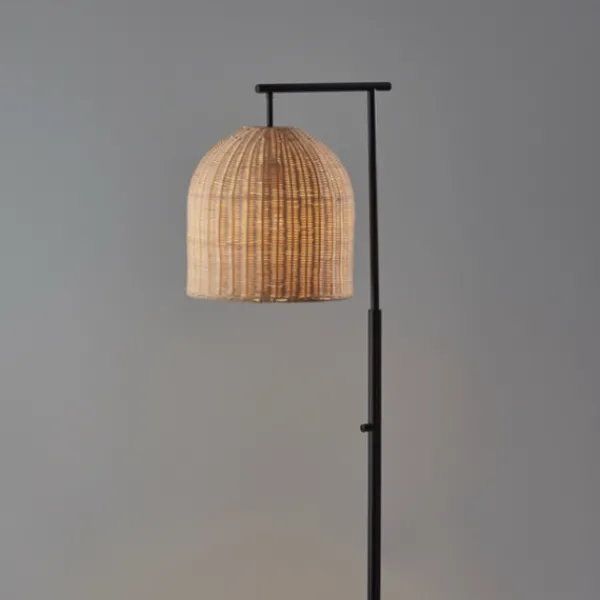 Floor Lamps-Kirkland's Home Bronze And Woven Rat Stem Floor Lamp Tan