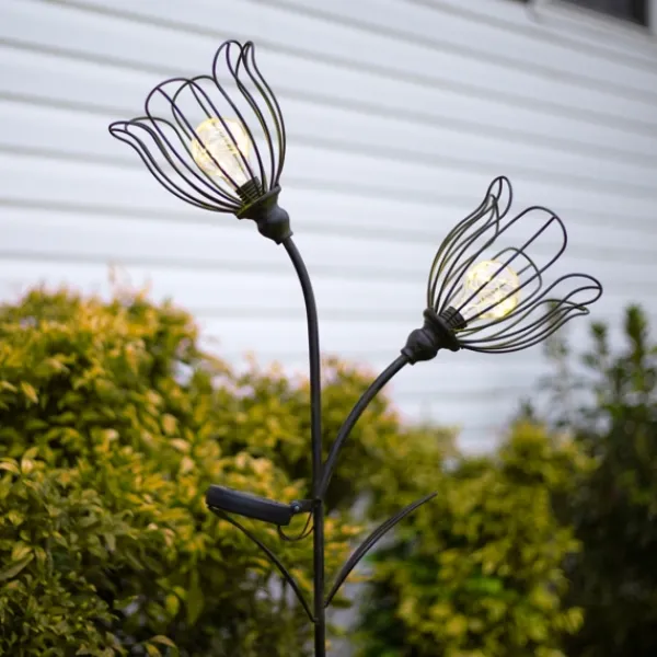Outdoor Lighting-Kirkland's Home Bronze Flowers Solar Lantern Yard Stake Gold