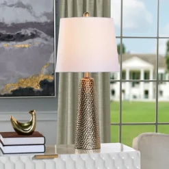 Table Lamps-Kirkland's Home Bronze Hammered Table Lamp White