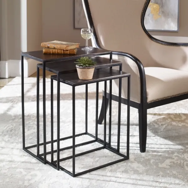 Accent & End Tables-Kirkland's Home Bronze Metal Nesting Side Tables, Set Of 3 Black