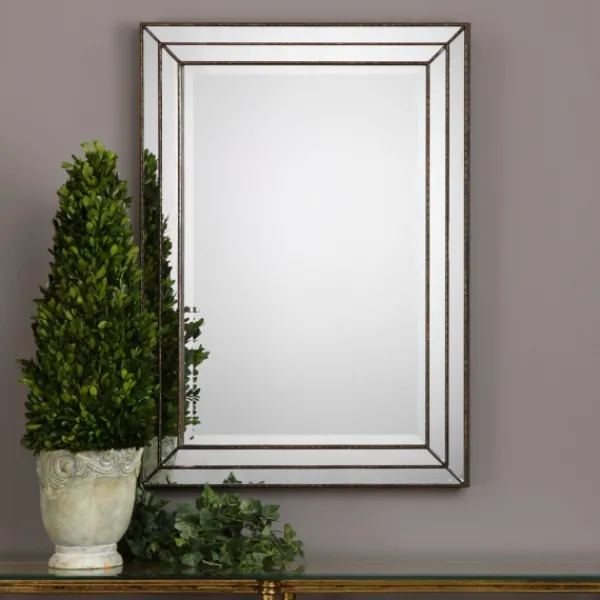 Decorative Mirrors-Kirkland's Home Bronze Metallic Grooved Texture Wall Mirror Brown