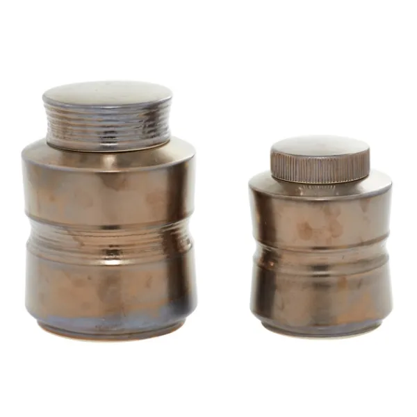 Decorative Bowls & Jars-Kirkland's Home Bronze Ribbed Ceramic Jars, Set Of 2 Brown
