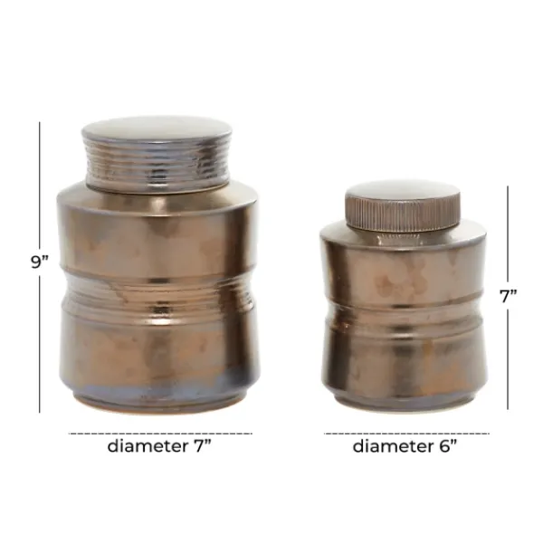 Decorative Bowls & Jars-Kirkland's Home Bronze Ribbed Ceramic Jars, Set Of 2 Brown