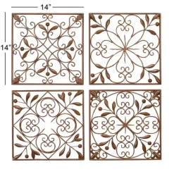 Wall Plaques-Kirkland's Home Bronze Scrollwork 4-Pc. Panel Wall Art Brown