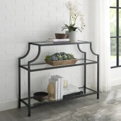 Console Tables-Kirkland's Home Bronze 3-Tier Ashlee Console Table Brown