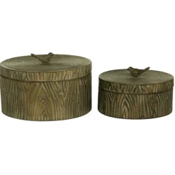 Baskets & Boxes-Kirkland's Home Bronze Tree Bark Round Metal Boxes, Set Of 2 Brown