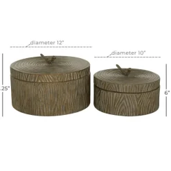 Baskets & Boxes-Kirkland's Home Bronze Tree Bark Round Metal Boxes, Set Of 2 Brown