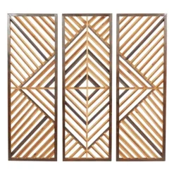 Wall Plaques-Kirkland's Home Bronze Wood Geometric Wall Plaques, Set Of 3 Tan
