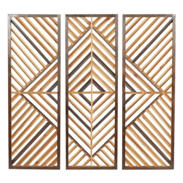 Wall Plaques-Kirkland's Home Bronze Wood Geometric Wall Plaques, Set Of 3 Tan