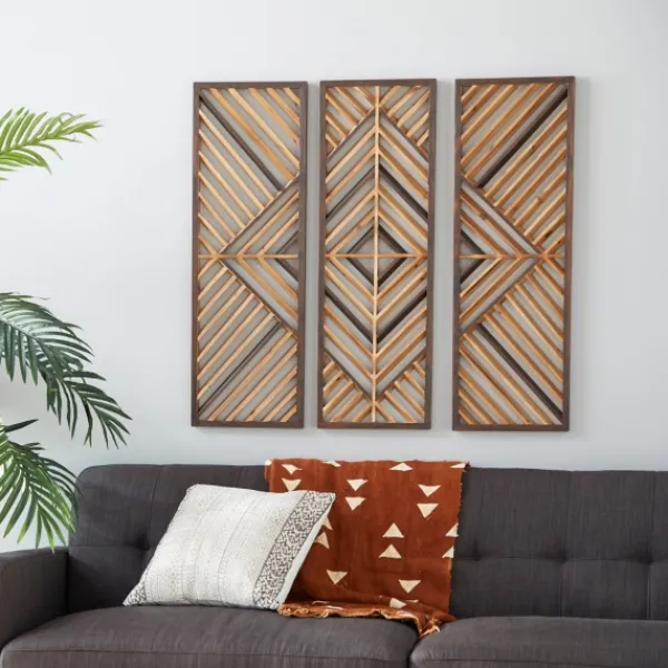 Wall Plaques-Kirkland's Home Bronze Wood Geometric Wall Plaques, Set Of 3 Tan
