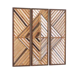 Wall Plaques-Kirkland's Home Bronze Wood Geometric Wall Plaques, Set Of 3 Tan