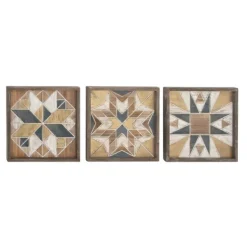 Wall Plaques-Kirkland's Home Brown Abstract Wood Framed Wall Plaques, Set Of 3 Brown/Gray