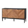Cabinets & Sideboards-Kirkland's Home Brown And Black Wood Chevron 4-Door Sideboard Brown/Black