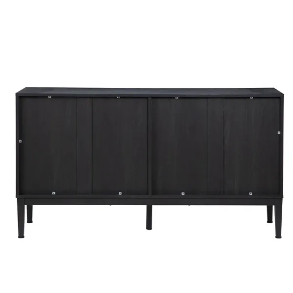 Cabinets & Sideboards-Kirkland's Home Brown And Black Wood Chevron 4-Door Sideboard Brown/Black