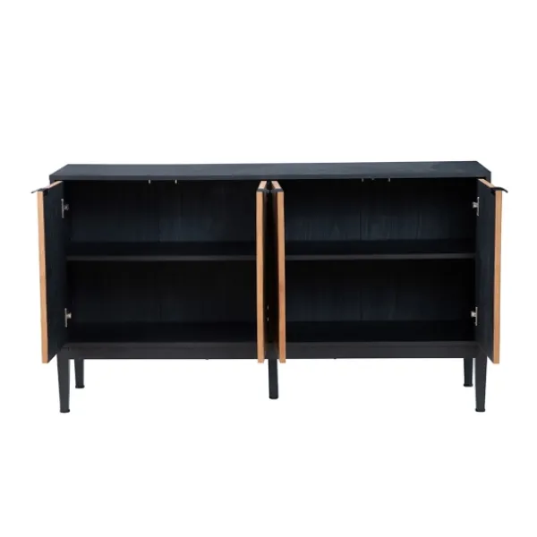 Cabinets & Sideboards-Kirkland's Home Brown And Black Wood Chevron 4-Door Sideboard Brown/Black