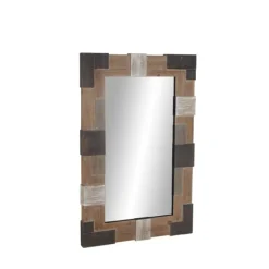 Decorative Mirrors-Kirkland's Home Brown And White Square Strips Wood Framed Mirror
