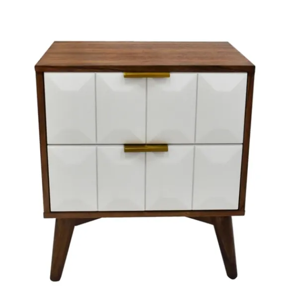 Nightstands-Kirkland's Home Brown And White Wood 2-Drawer Nightstand