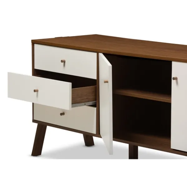 Cabinets & Sideboards-Kirkland's Home Brown And White Wood Mid-Century Modern Sideboard
