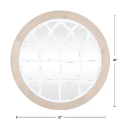 Decorative Mirrors-Kirkland's Home Brown And Wooden Round Windowpane Mirror White