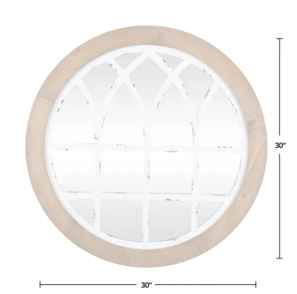 Decorative Mirrors-Kirkland's Home Brown And Wooden Round Windowpane Mirror White