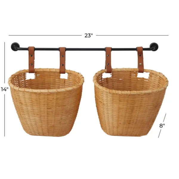 Shelves-Kirkland's Home Brown Bamboo Basket And Metal Bar Wall Shelf