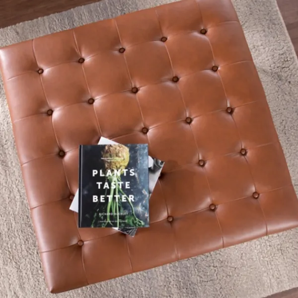 Benches & Ottomans-Kirkland's Home Brown Button Tufted Faux Leather Ottoman Brown/Gray