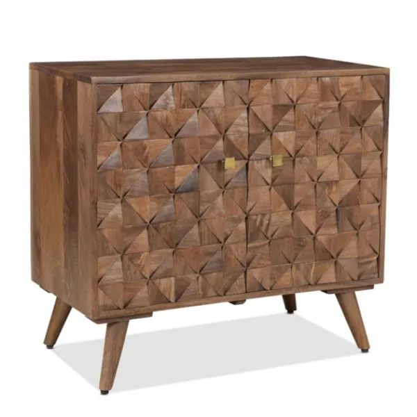 Cabinets & Sideboards-Kirkland's Home Brown Carved Wood Woven 2-Door Cabinet