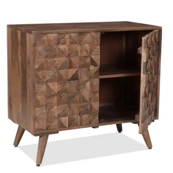 Cabinets & Sideboards-Kirkland's Home Brown Carved Wood Woven 2-Door Cabinet