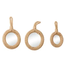 Decorative Mirrors-Kirkland's Home Brown Cora Jute Wall Mirrors, Set Of 3