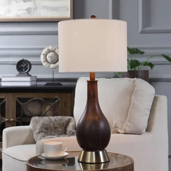 Table Lamps-Kirkland's Home Brown Curved Wood Table Lamp White
