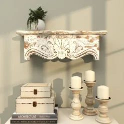 Shelves-Kirkland's Home Brown Distressed Carved Wood Wall Shelf