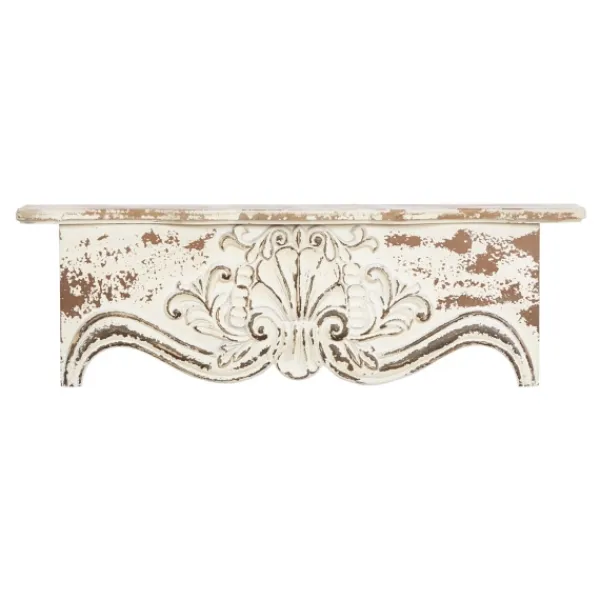 Shelves-Kirkland's Home Brown Distressed Carved Wood Wall Shelf