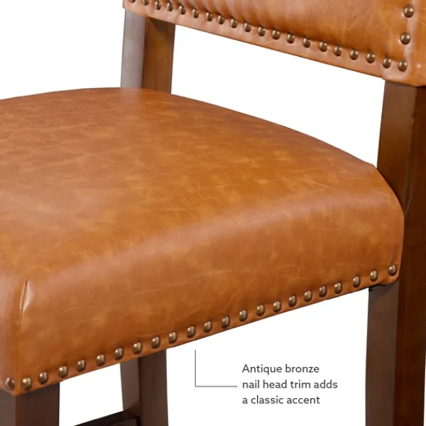 Bar Stools & Counter Height Stools-Kirkland's Home Brown Faux Leather Square Classic Counter Stool Tan