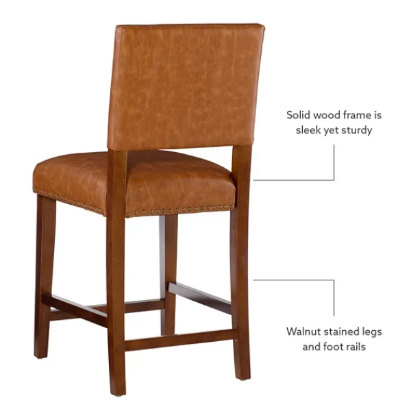 Bar Stools & Counter Height Stools-Kirkland's Home Brown Faux Leather Square Classic Counter Stool Tan