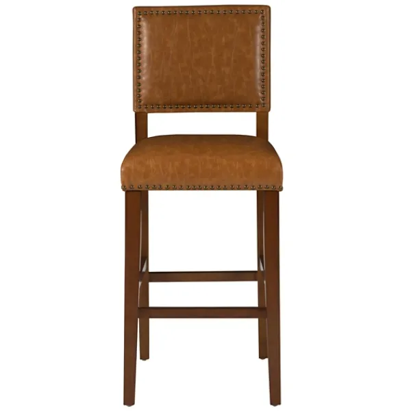 Bar Stools & Counter Height Stools-Kirkland's Home Brown Faux Leather Square Classic Bar Stool Tan